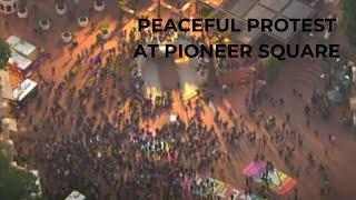 Demonstrators gather in Portland's Pioneer Courthouse Square