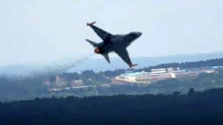 Danish F-16AM Flying Fast Over The Trees at Farnborough Airshow 2024.