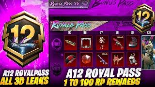 A12 Royal Pass 3D Leaks | 1 To 100 Rp Rewards | 100 RP Mythic Bunny Set | PUBGM