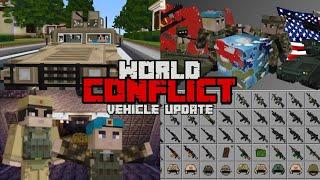 WORLD CONFLICT Addon V1.0 - New VEHICLE Update in Minecraft PE 1.21 [GUN MODS 3D]