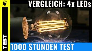 Vergleich: 4 Filament LED (E27) nach Dauertest