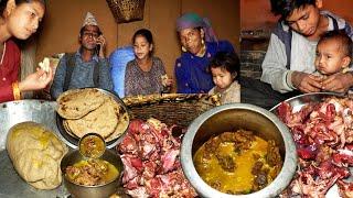 mutton curry with bread in Dharme brother house || rural Nepal @ruralnepall