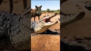 Epic Wildlife Moment warthog Locks Eyes with Crocodile