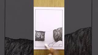  Charcoal pencil sketch || Pencil shading video || Waterfall scenery sketch with pencil