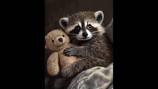 Snuggle Time: Baby Raccoon and Teddy Bear Dreams