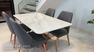 Indiskie Art Deco Four Seater Dining Table Set Price Italain Marble Stainless Steel Pvd Rose Gold