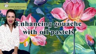 How to paint water lily flowers with gouache and oil pastels