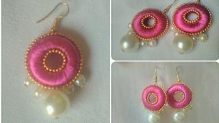 Pink Silk Thread Pearls Earrings // DIY // Simple And Easy Tutorial