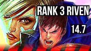 RIVEN vs GAREN (TOP) | Rank 3 Riven, 7 solo kills, 17/2/2, Legendary, 39k DMG | JP Master | 14.7