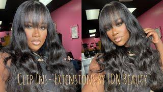 Seamless Body Wave Clip in-Extensions Super Natural Install with Naturak Bangs | IDN BEAUTY