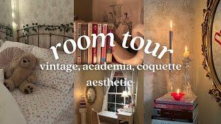 my vintage, dark academia, coquette aesthetic room tour 