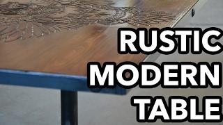 GRAVED RUSTIC TABLE w/ STEEL & WOOD