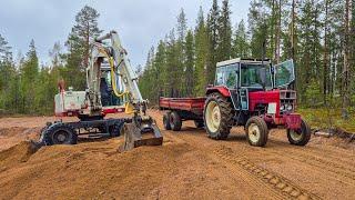 Fixing Excavator and Hauling Sand to Repair Forest Road