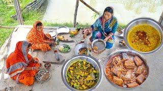 রুই মাছের মাথা দিয়ে পুঁইশাকের ঘন্ট, শংকর মাছের ঝাল আর কাঁকড়ার টক রান্না আর খাওয়া || fish curry