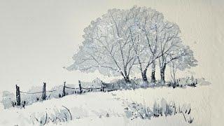 Create Stunning Winter Trees In Watercolour With Only One Color!