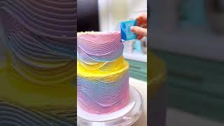 Create Texture with a mini cake comb. All buttercream icing Cake