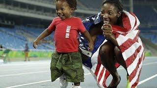 He wins gold medal for cuteness! 100m hurdler Nia Ali's son steals the show in Rio