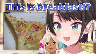 Subaru tries fairy bread, an Australian snack recommended by Sana [Hololive/ENG Sub]