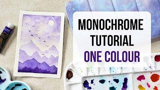 Easy monochrome watercolour painting tutorial with ONE colour