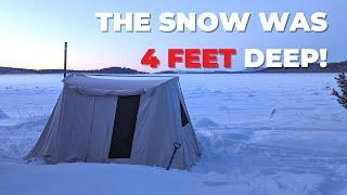 Solo Winter Camping Hot Tent Adventure - DEEP Snow, FREEZING Temperatures