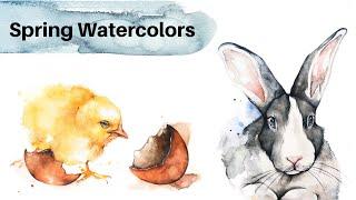 Spring Watercolor Paintings: Bunny and Chick