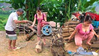 The genius girl helped the old man fix the tractor that was sunk in the mud