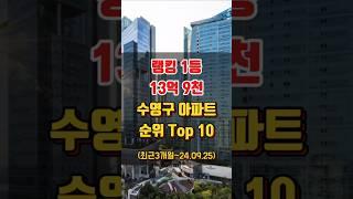 부산 수영구 30평대 국평 아파트 매매 시세 비싼 순위 Top 10 (최근 3개월~24.09.25)