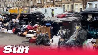 Massive piles of rubbish stretch down Edinburgh street as bin strike continues