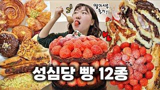 성심당 빵 & 케이크 12종 먹방／딸기시루 • 후렌치파이 • 작은메아리 • 초코튀소 • 피스타치오바게트 • 새우낙지고로케 • 소금크로와상 • 명란바게트 • 치즈퐁듀 • 만데룬