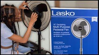 Lasko 16" Oscillating Pedestal Stand 3-Speed Fan | Unboxing + Assembly