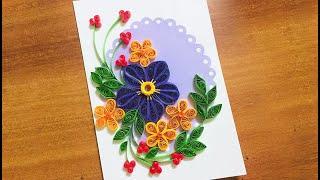 How to make Beautiful Paper Quilling Card | Paper Quilling Flower Card