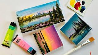 3 Acrylic Landscape Painting for Beginners / 3 Mini canvas ideas