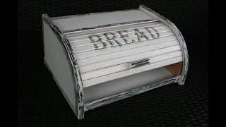 LARGE WOODEN BREADBOX WHITE ROLL-TOP WRITING BREAD BREADBIN, HAND MADE BREADBOX