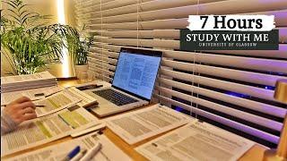 7 HOUR STUDY WITH ME on A RAINY NIGHT | Background noise, 10 min Break, No music, Study with Merve