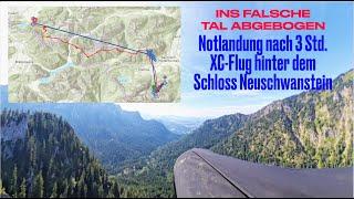 Gleitschirm Notlandung nach 35km XC hinter dem Schloss Neuschwanstein, Tegelberg