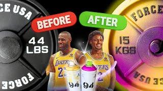 Upgrade your weight plates by painting them in LA Lakers colors