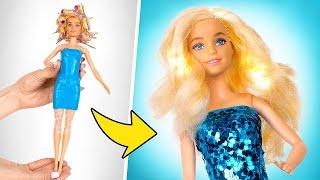 Creating Party Outfit For Doll || Curly Hair & Shiny Dress