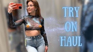 4K Try on Haul | Transparent Top with Jeans | See throw (2024)