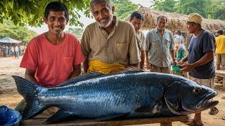 Traditional Fish Cutting in a Bustling Village Fish Market