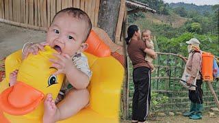 single mother taking care of children and working alone