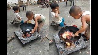 Amazing Little Kid Cook Food for His Brother