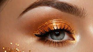 GLITTERING Party Eye Makeup Tutorial with ORANGE and GOLDEN Shades! | Shani Beauty