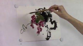 Red Grapes in Sumi-e Technique