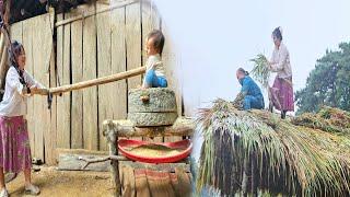 Silent Love: Kind Man Helps Single Mother Cut Grass To Make Kitchen Roof, Grind Corn To Eat