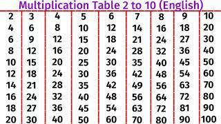 Multiplication Table 2 to 10 (English Version)। Table of 2। 2 se 10 Tak Pahada English Mein! 2 से 10