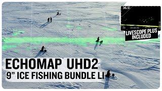 The latest in LiveScope ICE FISHING technology: 9" ECHOMAP™ UHD2 Ice Fishing Bundle LI