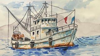 Step by step tutorial , lets draw and paint a boat with watercolour