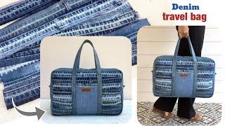 how to sew a denim travel bags patterns, sewing diy a travel bags from old jeans, denim projects.