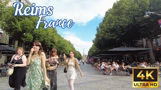 Reims France Street Walking Tour【4K, 60fps】Tour à pied  جولة في مدينة رانس فرنسا