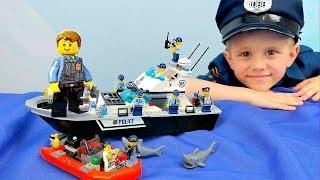 Лего Сити 60129 Полицейский Патрульный КАТЕР Чейз МакКейн и арест злого профессора. Lego City Patrol